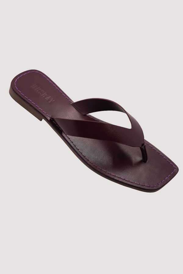 Burgundy Leather Flip Flops