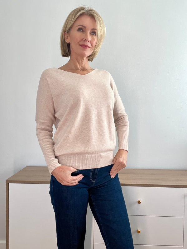 Deconstructed V- Neck in Oatmeal