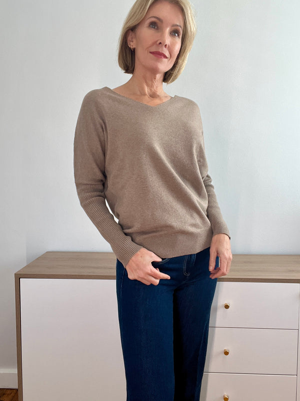 Deconstructed V- Neck in Taupe