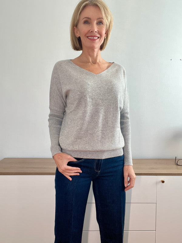 Deconstructed V- Neck in Grey Melange